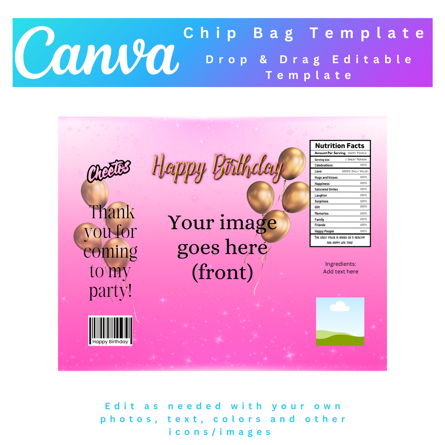 Personalized Chip Bag Template , Canva Frame Template