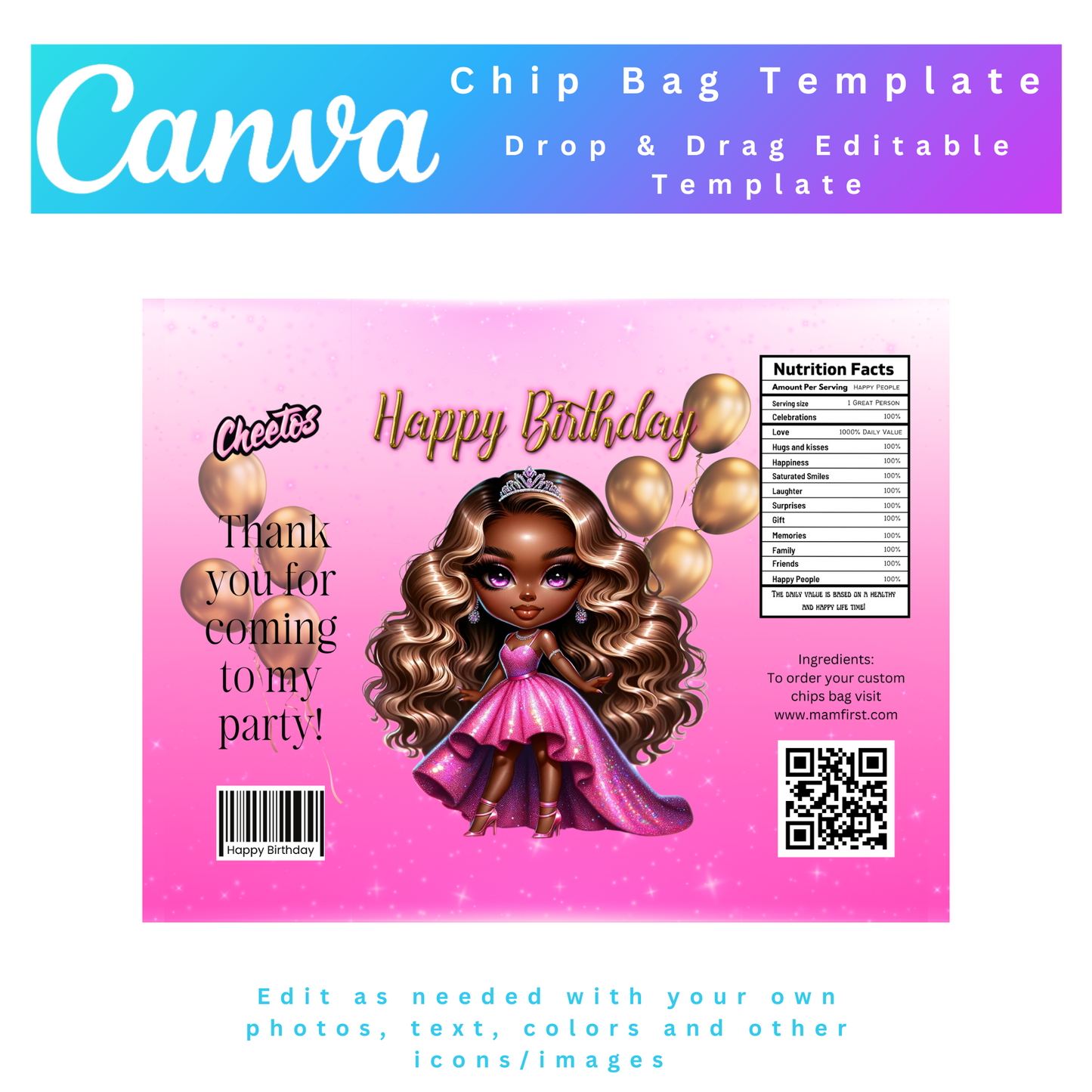 Personalized Chip Bag Template , Canva Frame Template