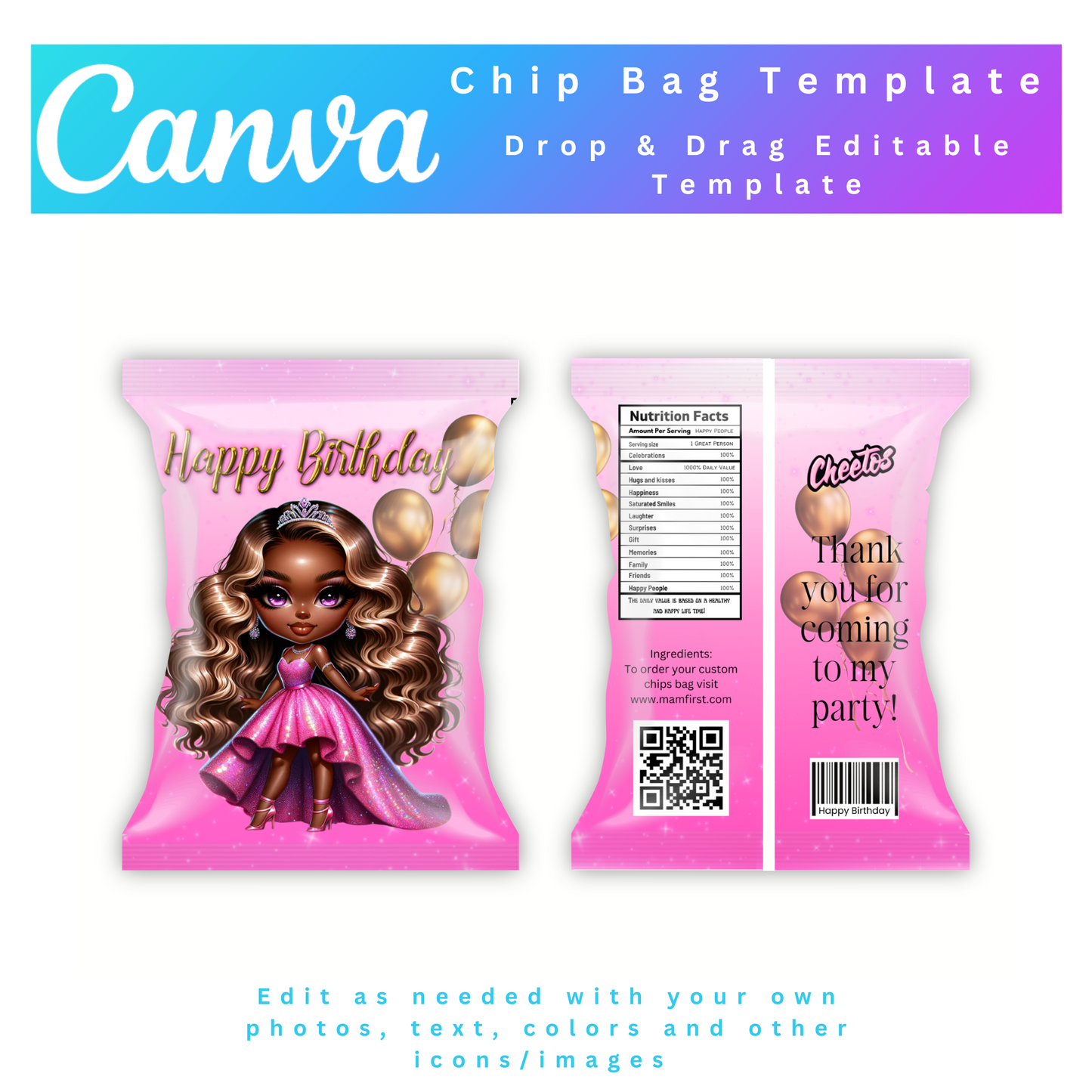 Personalized Chip Bag Template , Canva Frame Template